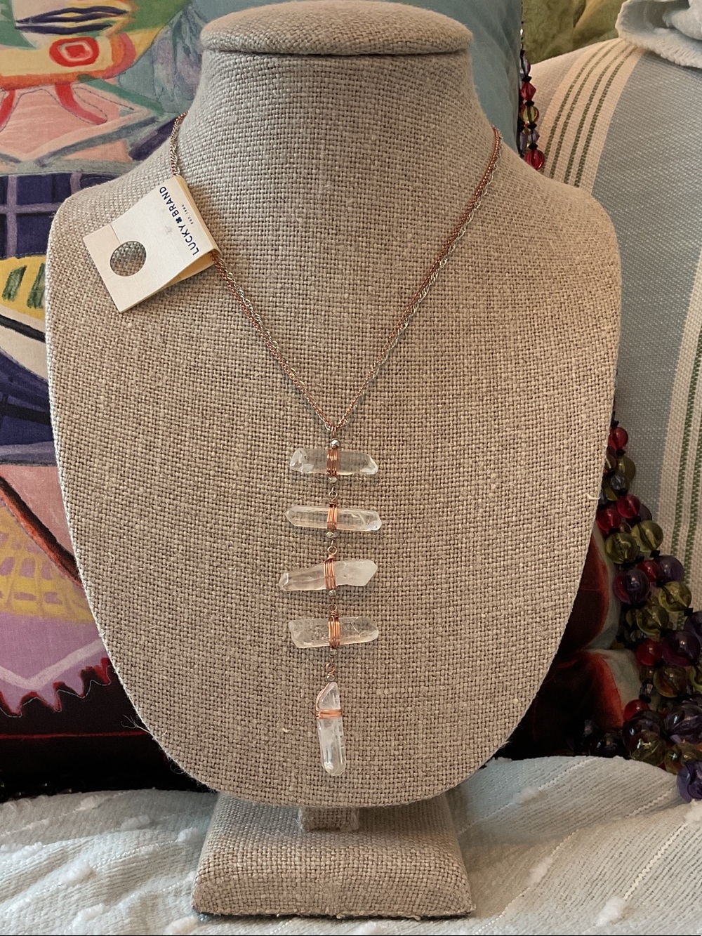 Lucky Brand Rose Gold Tone Crystal Dangle Necklace